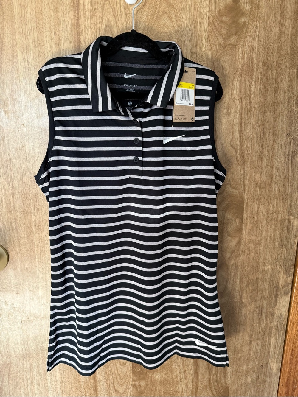 Nike Women’s Black & White Striped Sleeveless Polo Tank Small Tall